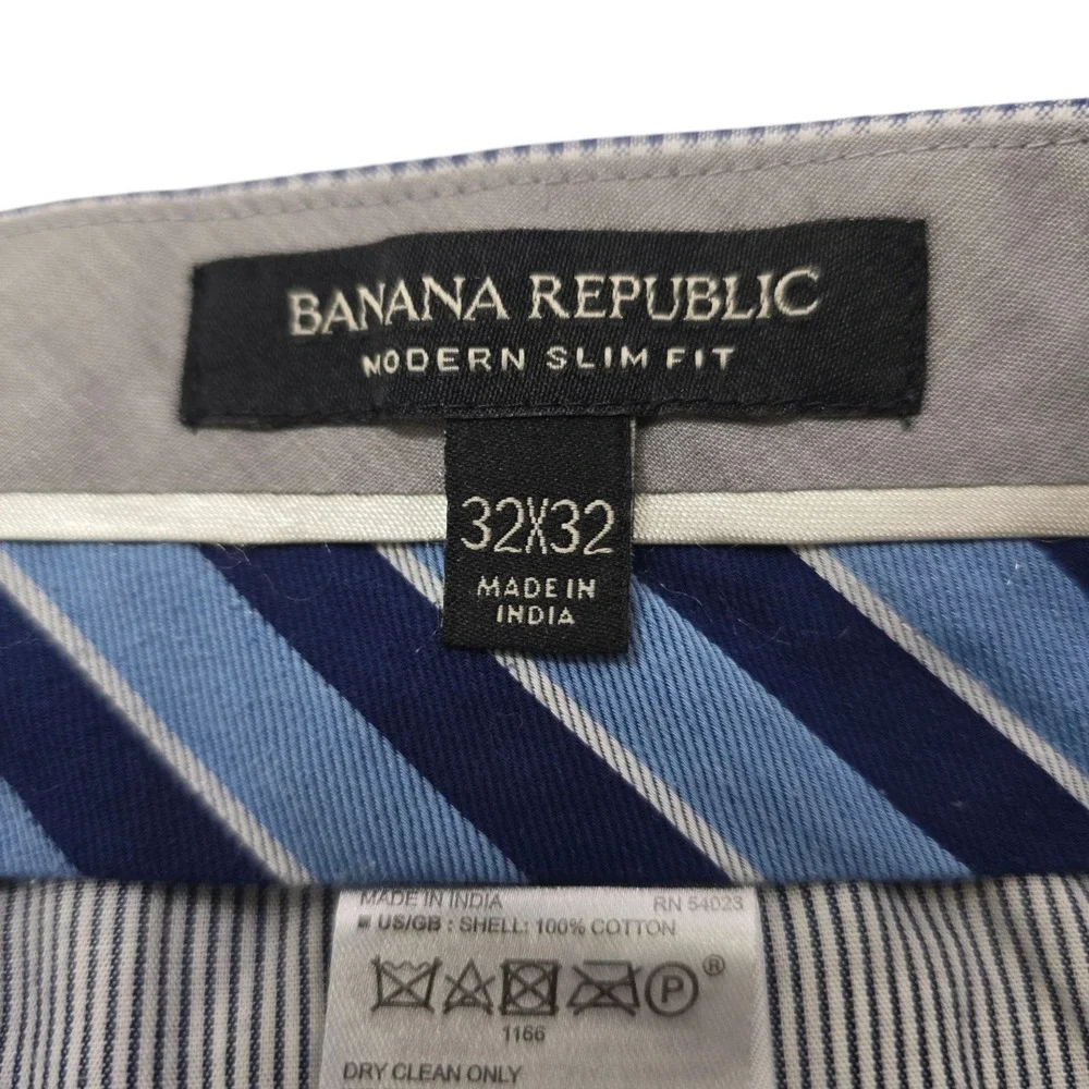 Banana Republic Chino Pants 32x32 Mens‎ Blue Check Modern Slim Fit Seersucker